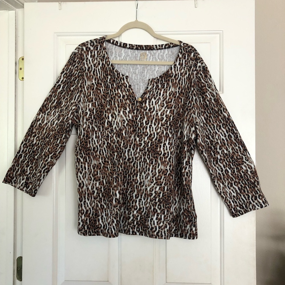 ANNE KLEIN SPORT ANIMAL PRINT SHIRT WOMEN’S SIZE XL 3/4 LENGTH SLEEVE FLEECE